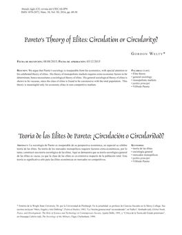 Pareto's Theory of Elites: Circulation Or Circularity? Teoría De Las Élites