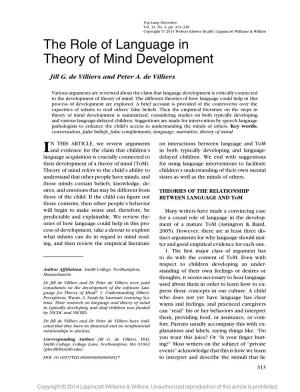 The Role of Language in Theory of Mind Development