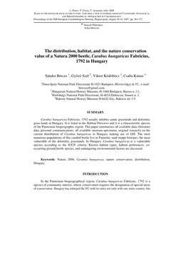 The Distribution, Habitat, and the Nature Conservation Value of a Natura 2000 Beetle, Carabus Hungaricus Fabricius, 1792 in Hungary