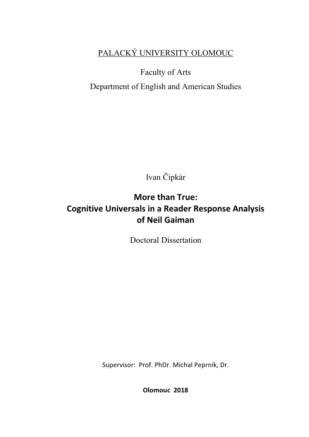 Cognitive Universals in a Reader Response Analysis of Neil Gaiman