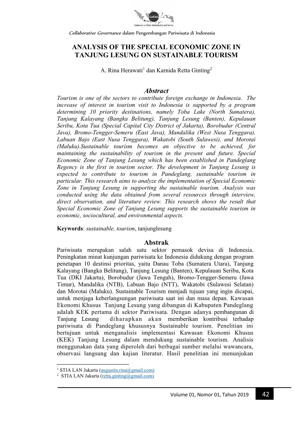 Analysis of the Special Economic Zone in Tanjung Lesung on Sustainable Tourism