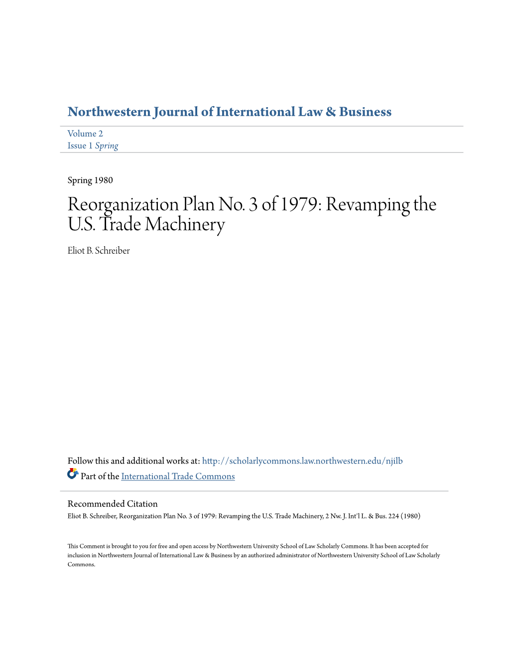 Reorganization Plan No. 3 of 1979: Revamping the U.S