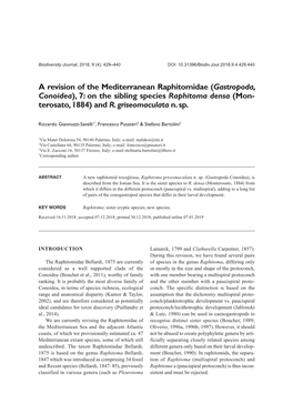 7: on the Sibling Species Raphitoma Densa (Mon - Terosato, 1884) and R