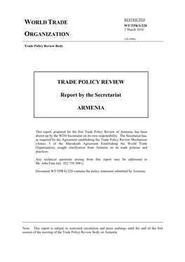 TRADE POLICY REVIEW Report by the Secretariat ARMENIA