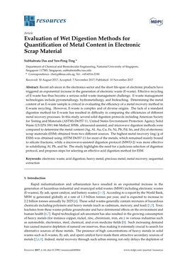 Evaluation of Wet Digestion Methods for Quantification of Metal Content