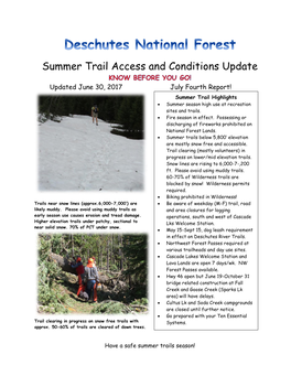 Summer Trail Access and Conditions Update