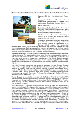 Resume the Bananal Island Carbon Sequestration Project Phase I – Ecológica Institute