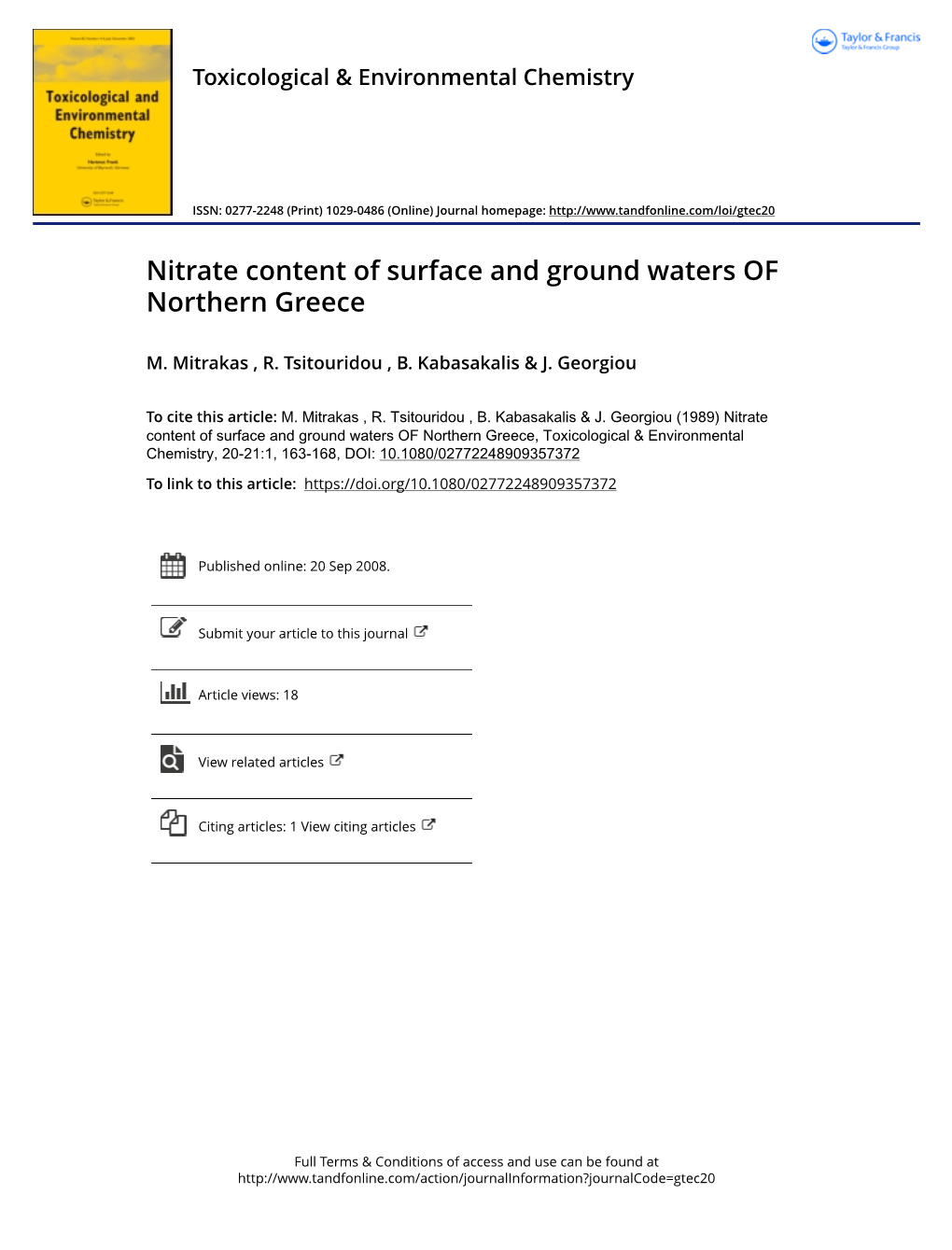 Nitrate Content of Surface and Ground Waters of Northern Greece