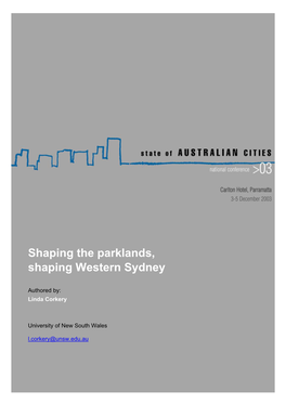 Shaping the Parklands, Shaping Western Sydney