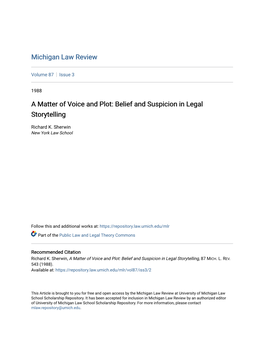 A Matter of Voice and Plot: Belief and Suspicion in Legal Storytelling