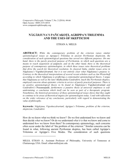 Nāgārjuna's Pañcakoṭi, Agrippa's Trilemma and the Uses of Skepticism