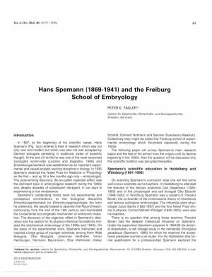 Hans Spemann (1869-1941) and the Freiburg School of Embryology