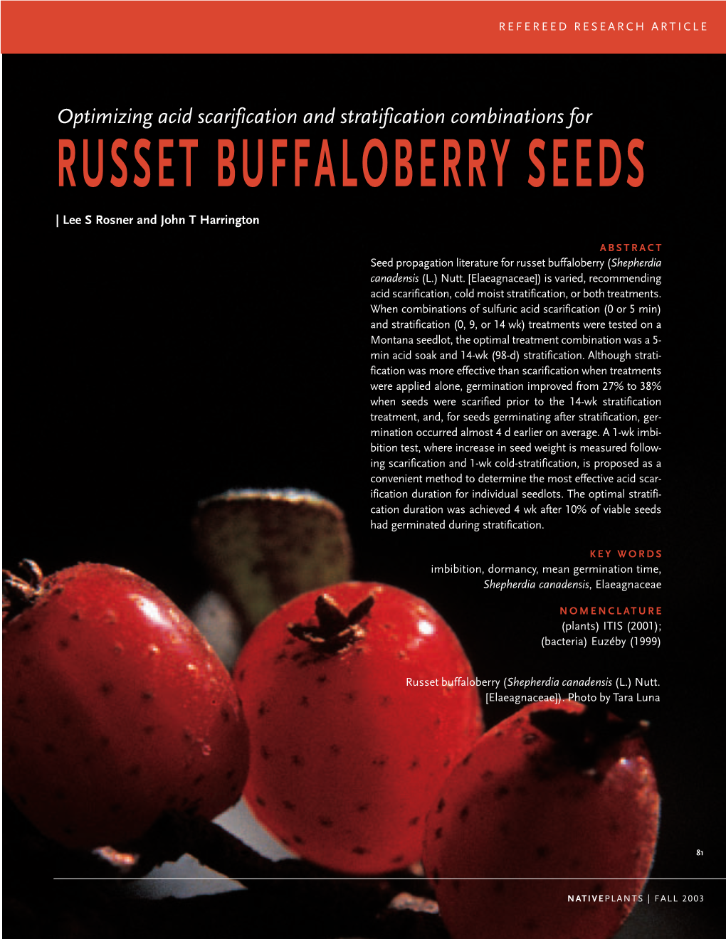 RUSSET BUFFALOBERRY SEEDS | Lee S Rosner and John T Harrington