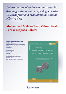 Determination of Radon Concentration in Drinking Water Resources of Villages Nearby Lalehzar Fault and Evaluation the Annual Effective Dose