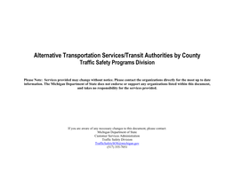 Alternative Transportation Services/Transit Authorities by County Traffic Safety Programs Division