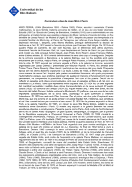 Curriculum Vitae De Joan Miró I Ferrà