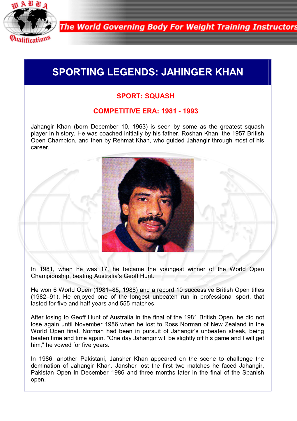Sporting Legends: Jahinger Khan