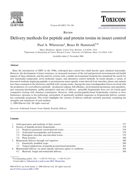 Delivery Methods for Peptide and Protein Toxins in Insect Control