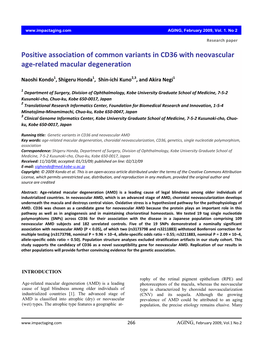 Positive Association of Common Variants in CD36 with Neovascular Age-Related Macular Degeneration