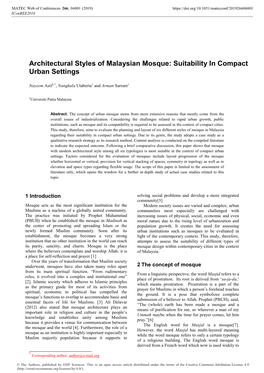 Architectural Styles of Malaysian Mosque: Suitability in Compact Urban Settings