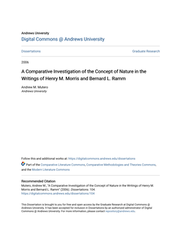 A Comparative Investigation of the Concept of Nature in the Writings of Henry M. Morris and Bernard L. Ramm