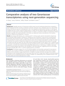 Comparative Analyses of Two Geraniaceae Transcriptomes Using Next-Generation Sequencing Jin Zhang1, Tracey a Ruhlman1, Jeffrey P Mower2 and Robert K Jansen1,3*