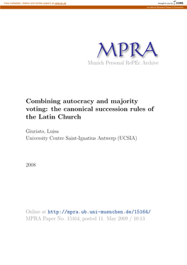 Combining Autocracy and Majority Voting: the Canonical Succession Rules of the Latin Church