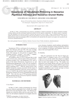 Occurrence of Tetrodotoxin Poisoning in Nassarius Papillosus Alectrion and Nassarius Gruneri Niotha