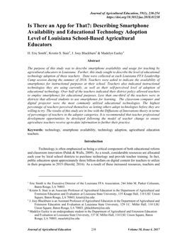 Is There an App for That?: Describing Smartphone Availability and Educational Technology Adoption Level of Louisiana School-Based Agricultural Educators