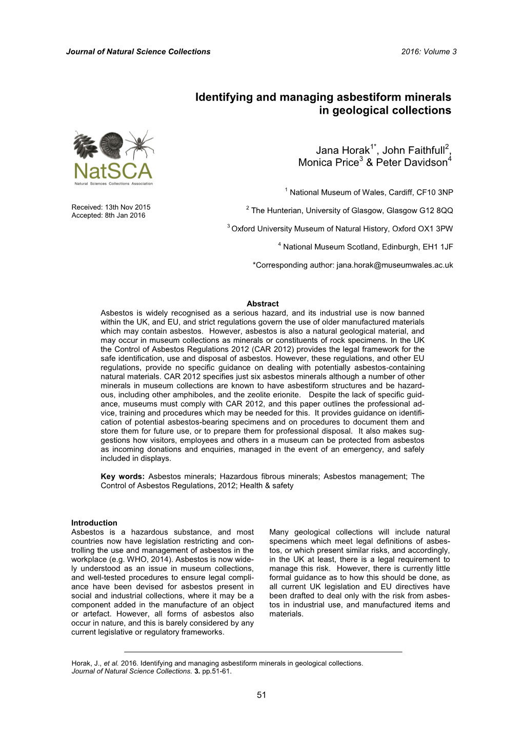 Identifying and Managing Asbestiform Minerals in Geological Collections