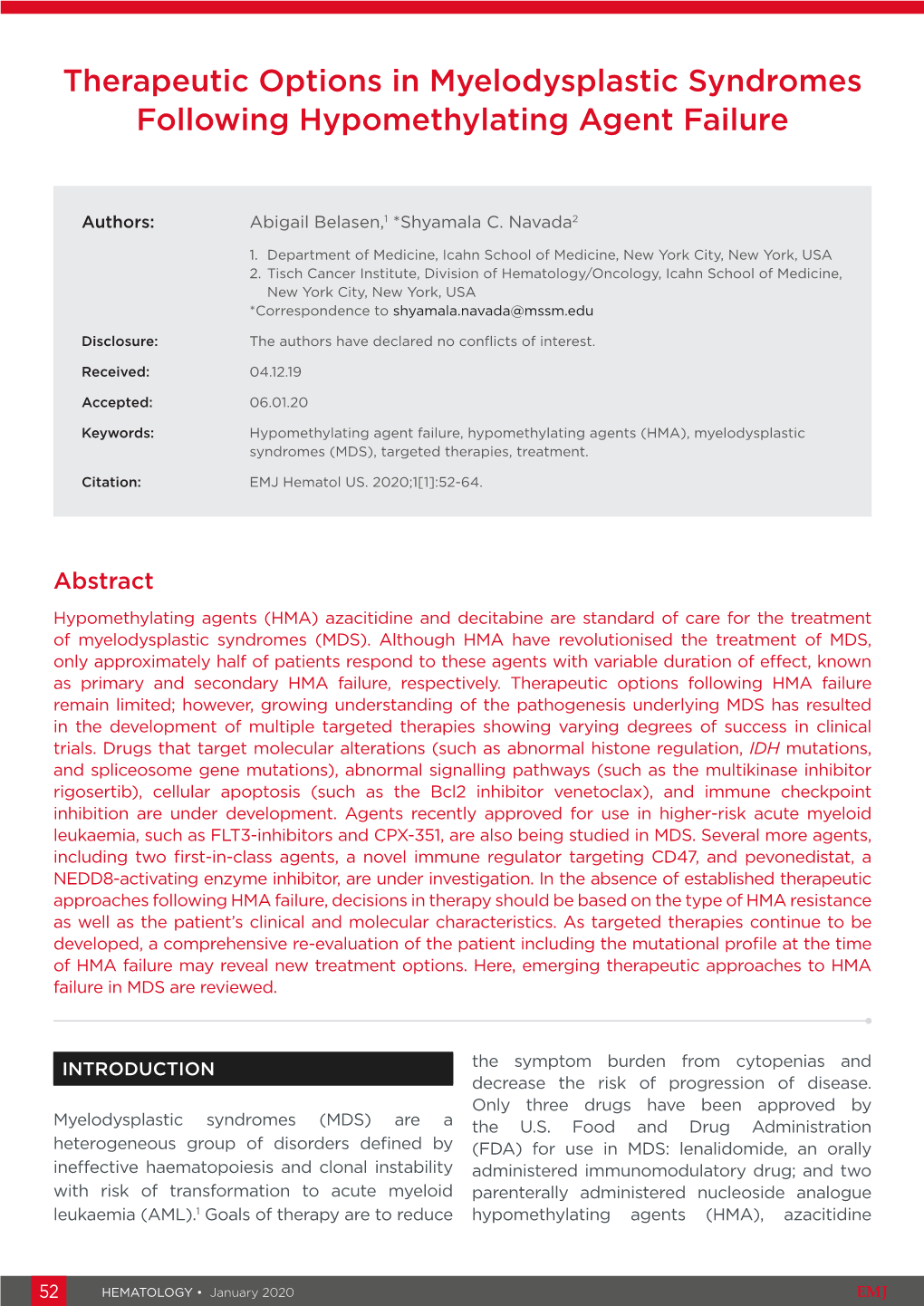 Therapeutic Options in Myelodysplastic Syndromes Following Hypomethylating Agent Failure