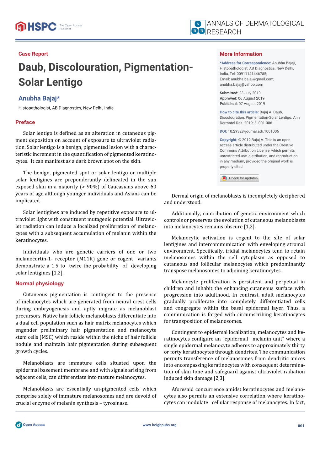 Daub, Discolouration, Pigmentation-Solar Lentigo