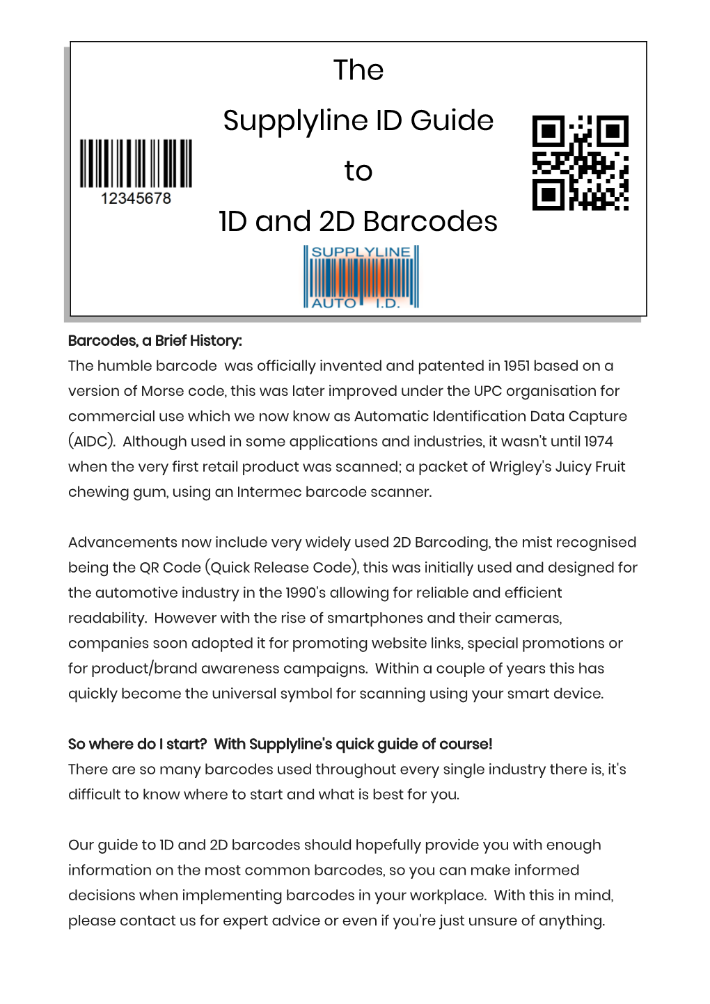 The Supplyline ID Guide to 1D and 2D Barcodes