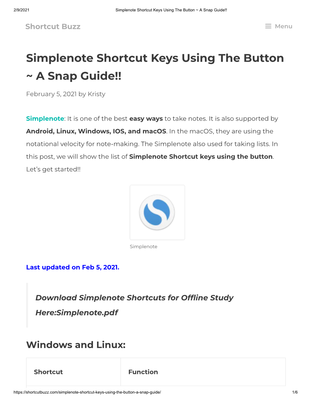 Simplenote Shortcut Keys Using the Button ~ a Snap Guide!!