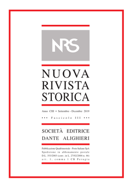 NUOVA RIVISTA STORICA Anno CIII • Fascicolo III STORICA RIVISTA NUOVA ••• Anno Art