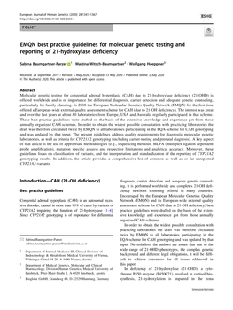 EMQN Best Practice Guidelines for Molecular Genetic Testing and Reporting of 21-Hydroxylase Deﬁciency