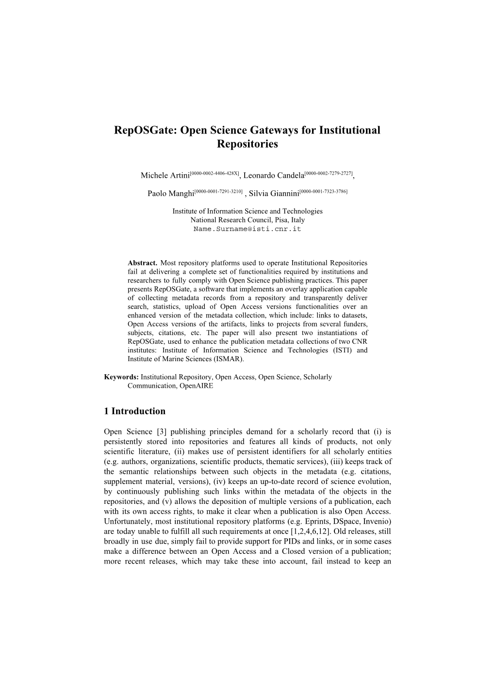 Reposgate: Open Science Gateways for Institutional Repositories