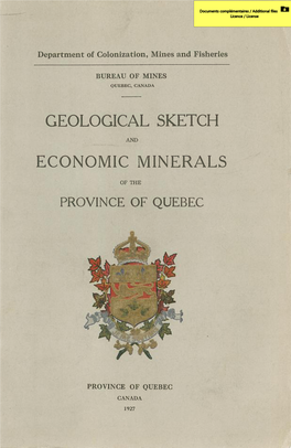 Geological Sketch and Economic Minerals of the Province of Quebec