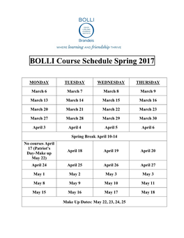BOLLI Course Schedule Spring 2017