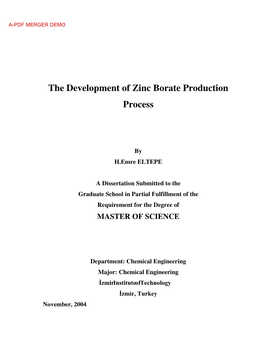The Development of Zinc Borate Production Process