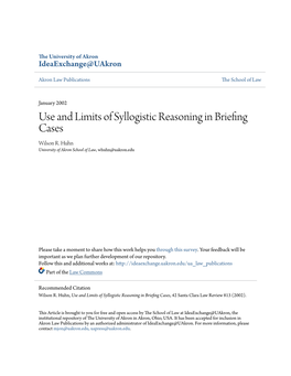 Use and Limits of Syllogistic Reasoning in Briefing Cases Wilson R