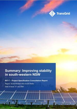 Summary: Improving Stability in South-Western NSW