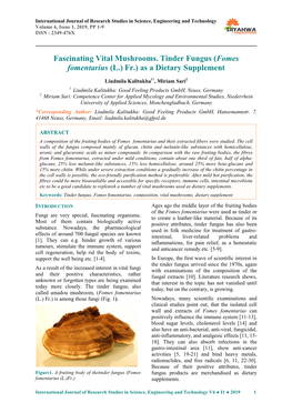 Fascinating Vital Mushrooms. Tinder Fungus (Fomes Fomentarius (L.) Fr.) As a Dietary Supplement