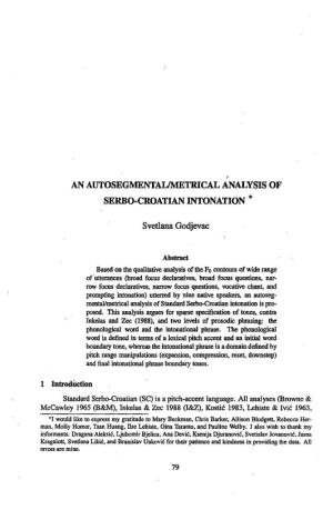 An Autosegmental/Metrical Analysis of Serbo-Croatian Intonation *