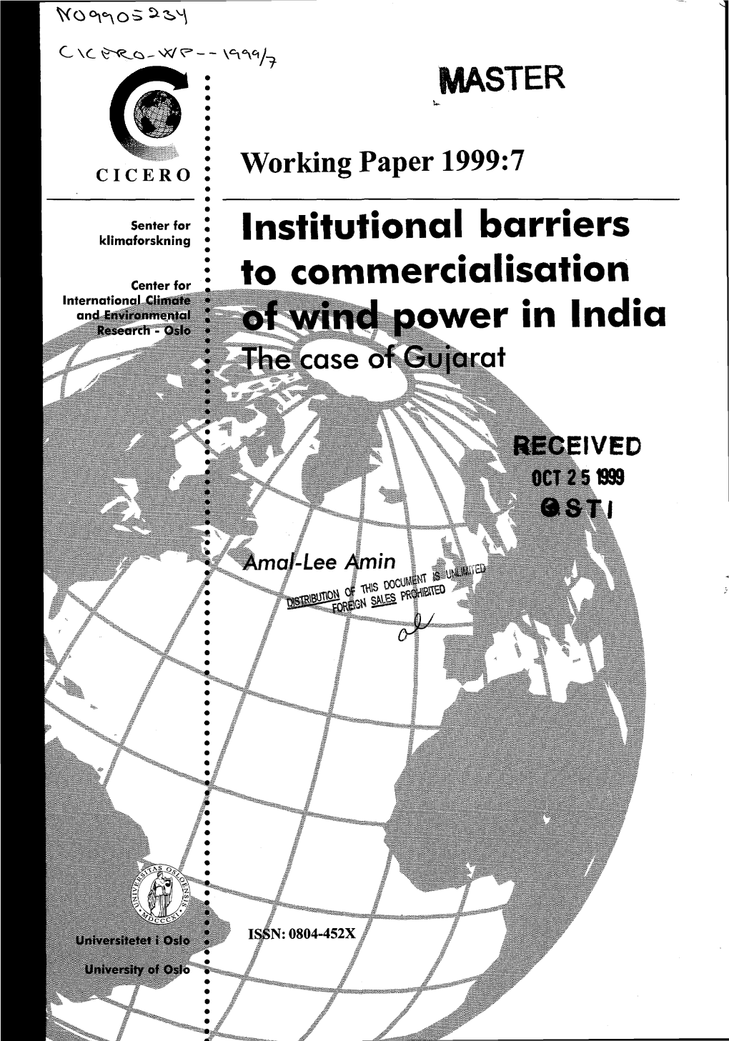 Institutional Barriers to Commercialisation of Wind Power in India: the Case of Gujarat