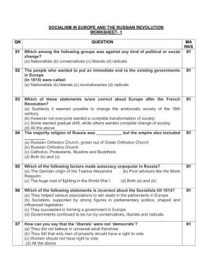 Socialism in Europe and the Russian Revolution Worksheet- 1
