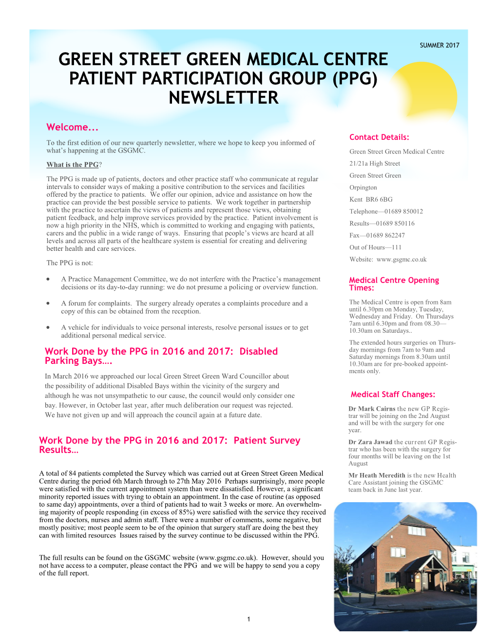Green Street Green Medical Centre Patient Participation Group (Ppg) Newsletter