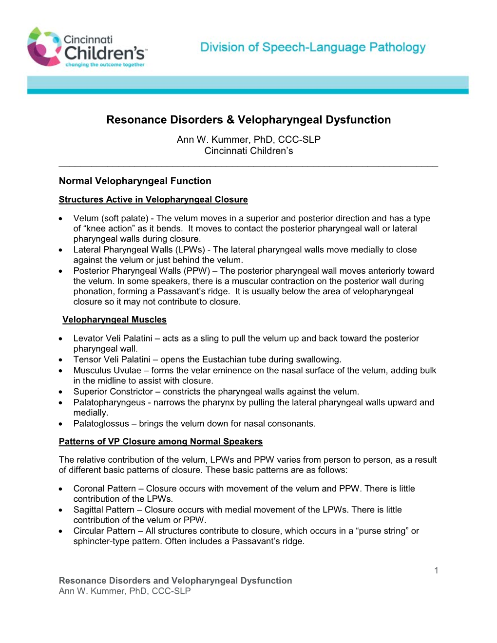 Resonance Disorders & Velopharyngeal Dysfunction