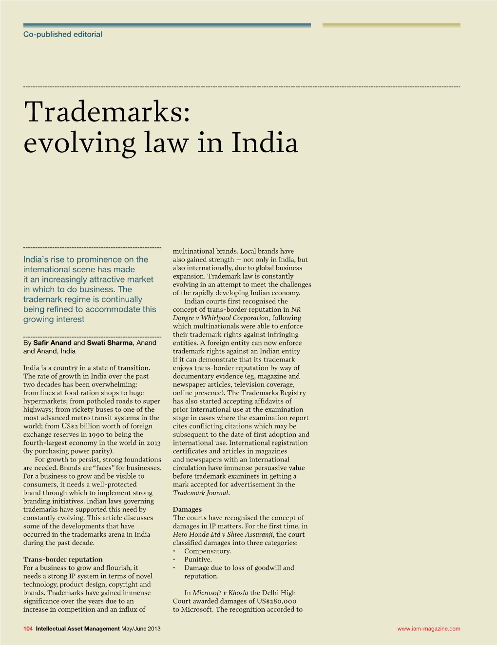 Trademarks: Evolving Law in India