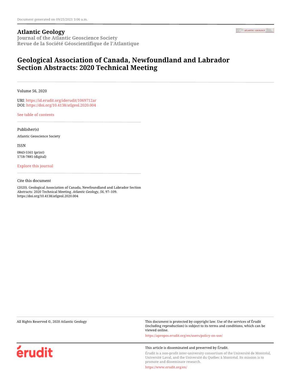 Geological Association of Canada, Newfoundland and Labrador Section Abstracts: 2020 Technical Meeting